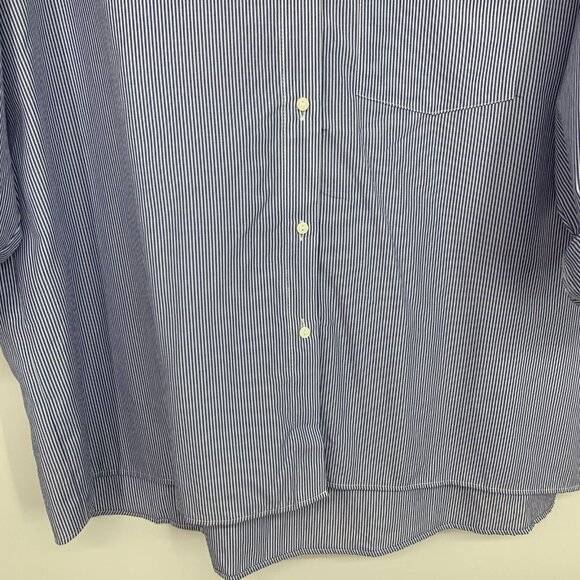 Zara Shirt Poplin Blue Stripe Button Down Roll Tab Sleeve Top - Picture 8 of 12